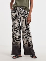 JD Williams White Leaf Print Herringbone Wide Leg Trousers - Image 5 of 6