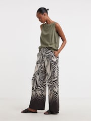 JD Williams White Leaf Print Herringbone Wide Leg Trousers - Image 6 of 6