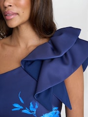 Gina Bacconi Blue Venus Printed Asymmetric Dress With Frill Sleeve - Image 4 of 6