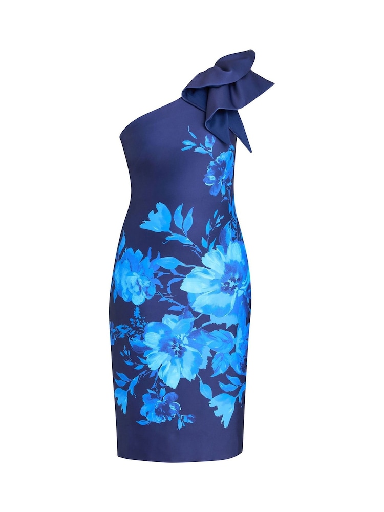 Gina Bacconi Blue Venus Printed Asymmetric Dress With Frill Sleeve - Image 6 of 6 Gina Bacconi Blue Venus Printed Asymmetric Dress With Frill Sleeve - Image 6 of 6