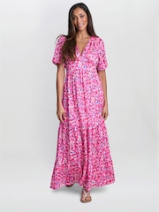 Vestido Deeann Rosa com Estampa Floral Gina Bacconi - Imagem 1 de 2
