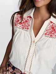 Camisa sem mangas de algodão bordado Claude Gina Bacconi - Imagem 4 de 5