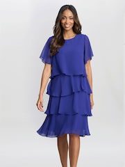 Gina Bacconi Blue Cherry Tiered Chiffon Dress - Image 1 of 7