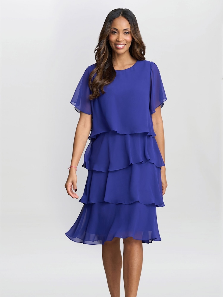 Gina Bacconi Blue Cherry Tiered Chiffon Dress - Image 1 of 7