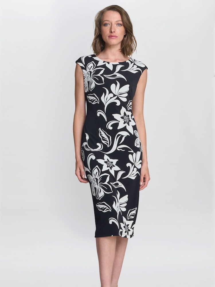 Gina Bacconi Marjorie Floral Print Shift Black Dress - Image 1 of 5