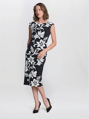 Gina Bacconi Marjorie Floral Print Shift Black Dress - Image 2 of 5