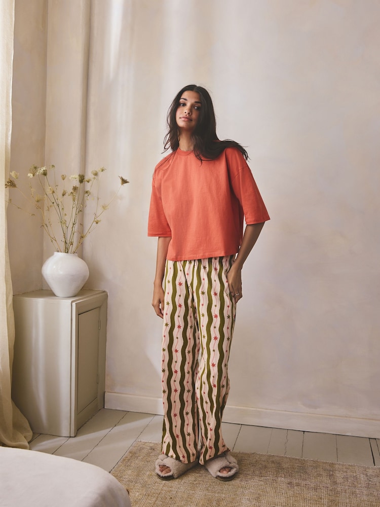 Green/Ecru Stripe Cotton Short Sleeve Pyjamas - Image 1 of 6 Green/Ecru Stripe Cotton Short Sleeve Pyjamas - Image 1 of 6