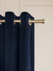 Blue Dark Navy Matte Velvet Fringe Blackout/Thermal Eyelet Curtains - Image 6 of 6