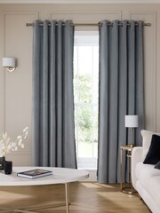 Grey Charcoal Matte Velvet Fringe Blackout/Thermal Eyelet Curtains - Image 1 of 6