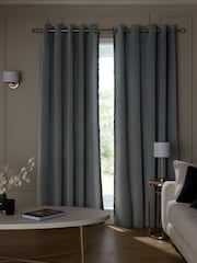 Grey Charcoal Matte Velvet Fringe Blackout/Thermal Eyelet Curtains - Image 2 of 6