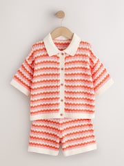 Orange Stripe Knitted Shirt & Shorts Set (3-16yrs) - Image 4 of 8
