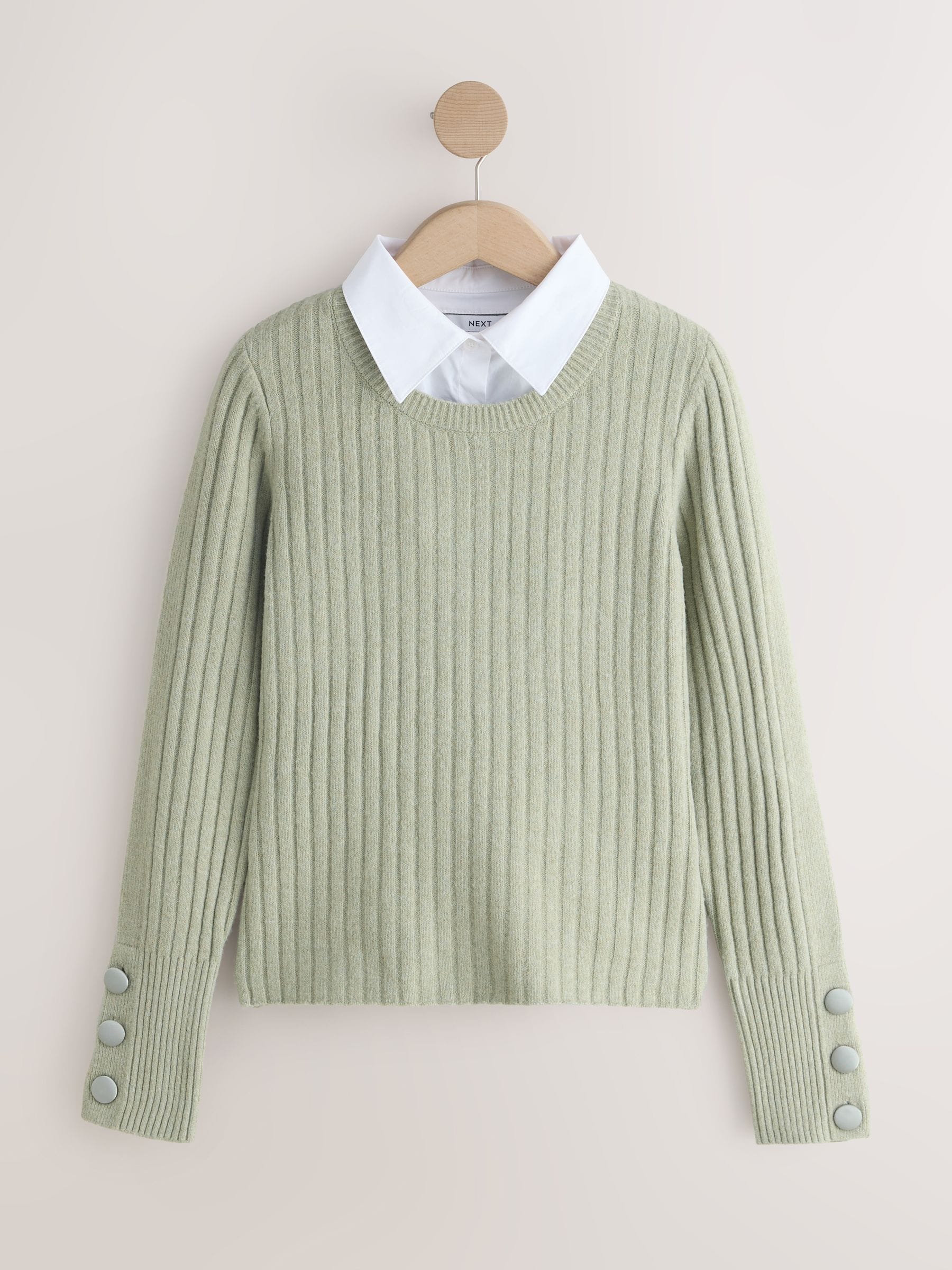 Buy Sage Green Supersoft Knitted Layer Shirt Jumper from the Next