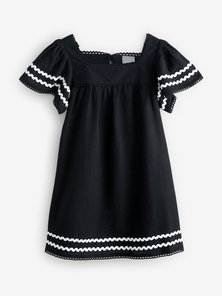 Black Square Neck Dress With Frilled Sleeves - Image 1 of 1