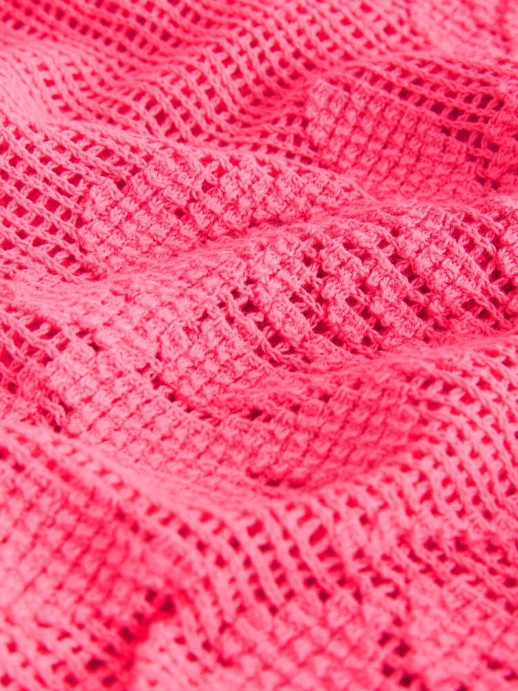 Bright Pink Short Sleeve Floral Crochet Crew Neck T-Shirt - Image 7 of 7 Bright Pink Short Sleeve Floral Crochet Crew Neck T-Shirt - Image 7 of 7