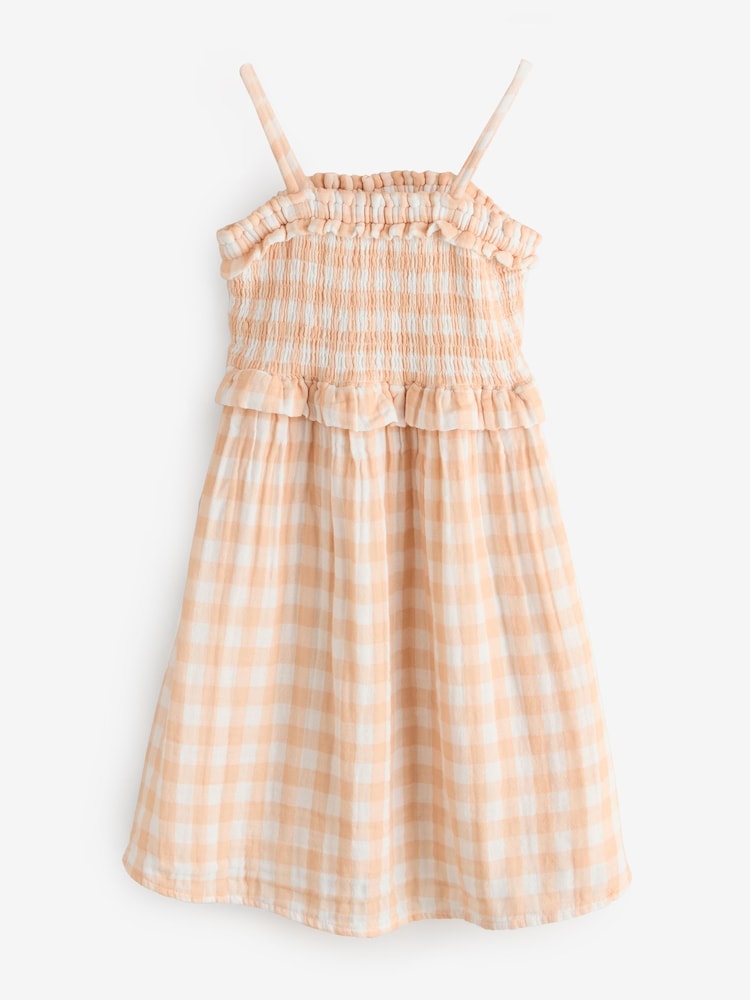 Orange Gingham Smock Sleeveless Dress - Image 1 of 1