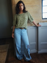 Khaki Green National Trust Floral Crochet Short Sleeve Crew Neck T-Shirt - Image 2 of 9