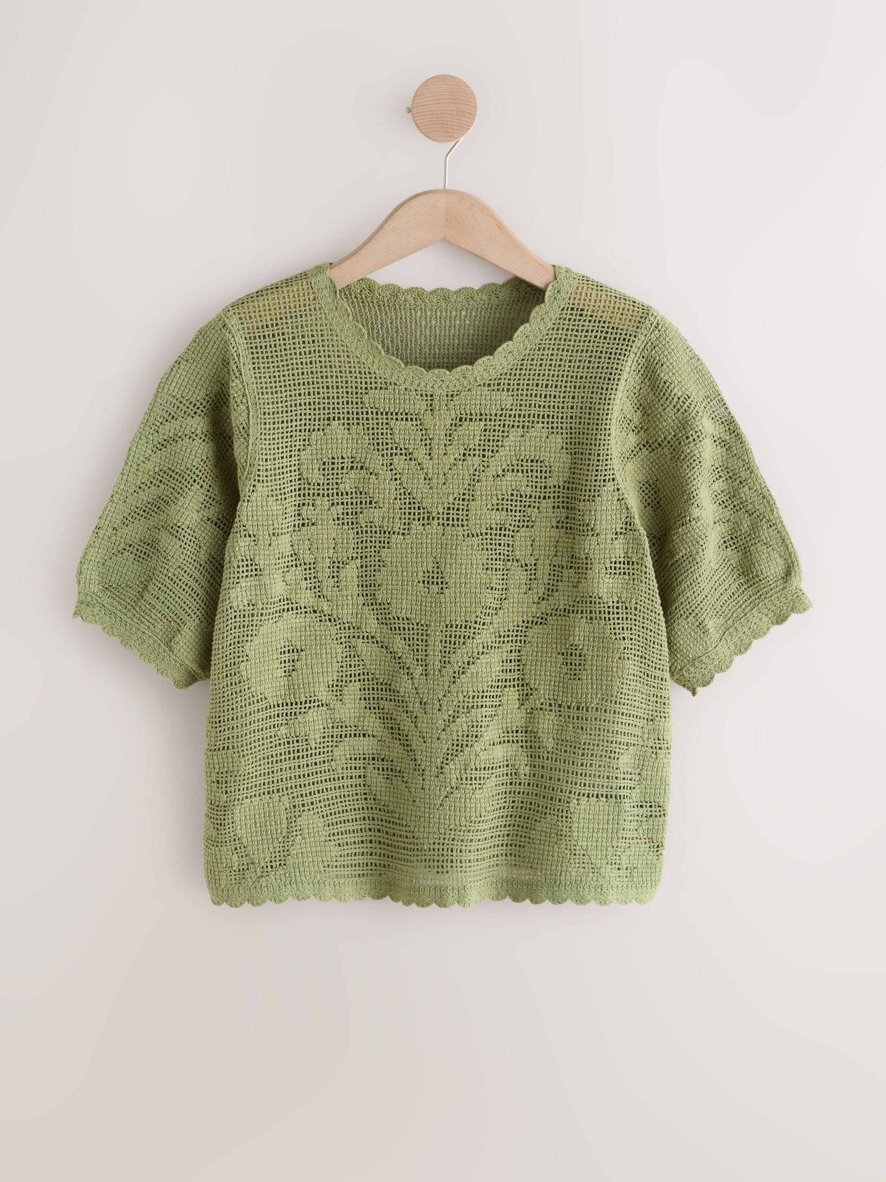 Buy Khaki Green National Trust x Next Crochet Short Sleeve Crew