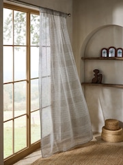 Natural Stripe Slot Top Voile Unlined Sheer Panel Curtain - Image 1 of 3