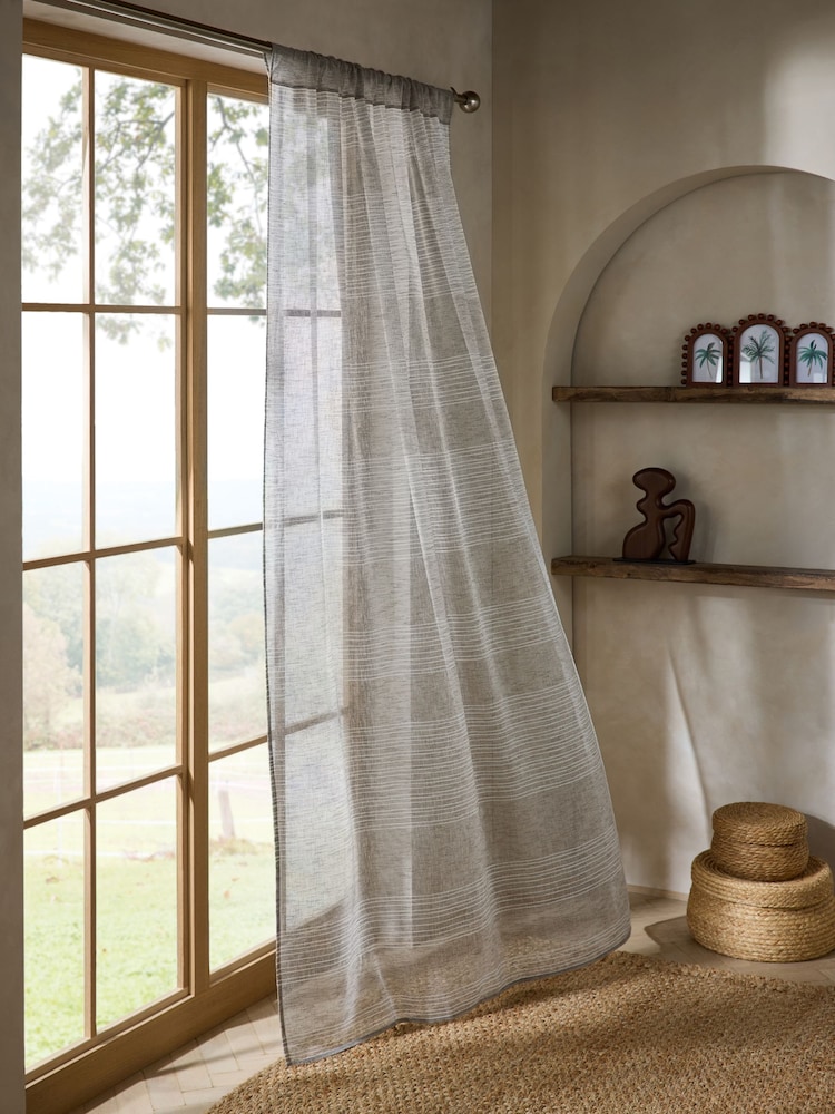 Natural Stripe Slot Top Voile Unlined Sheer Panel Curtain - Image 1 of 3