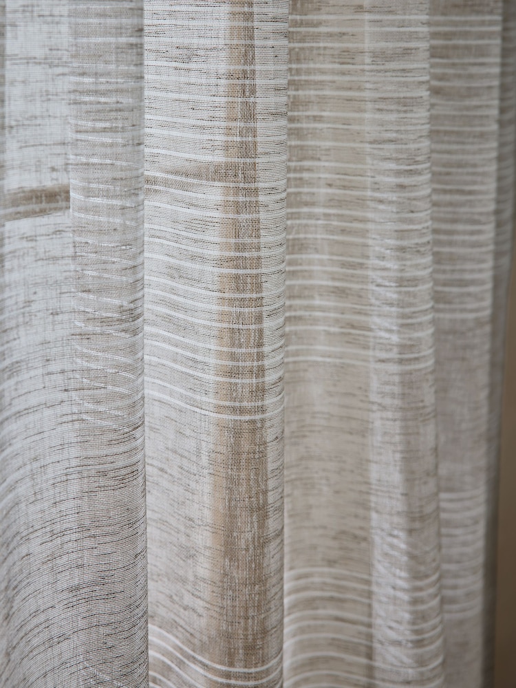 Natural Stripe Slot Top Voile Unlined Sheer Panel Curtain - Image 2 of 3
