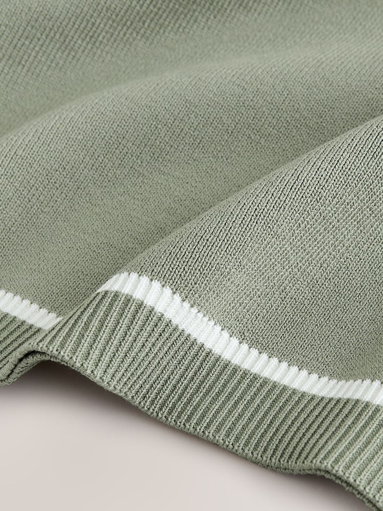 أخضر فاتح بحواف مزيّنة - Zip Neck Knitted Polo Top - Image 8 of 8