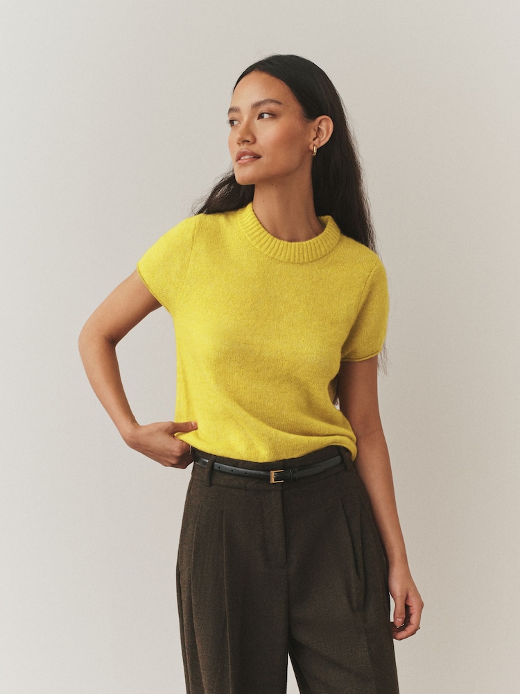 Citrine Yellow Sheer Knitted Short Sleeve T-Shirt - Image 2 of 9