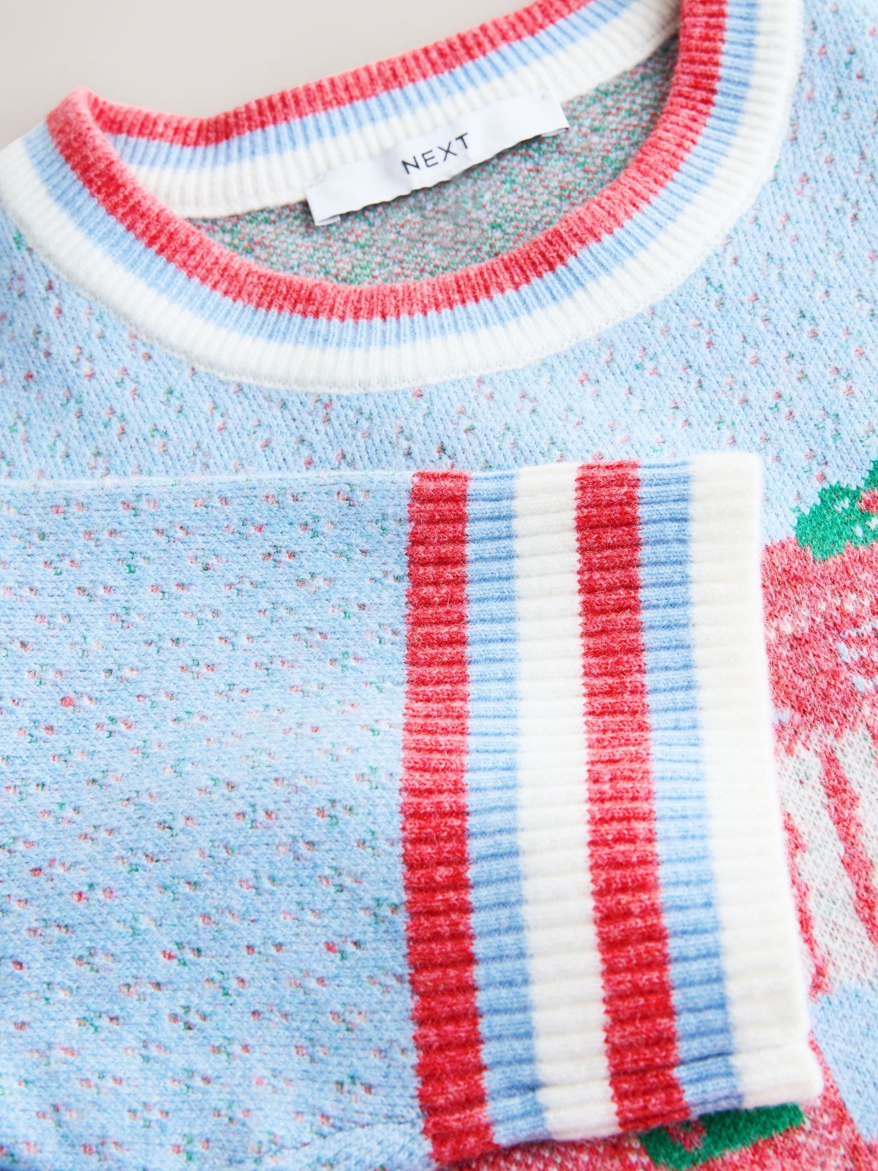 Buy Light Blue Flower Graphic Supersoft Short Sleeve Knitted Top