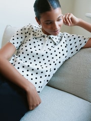 Weiß/Schwarz gepunktet - Zip Neck Knitted Polo Top - Bild 1 von 7