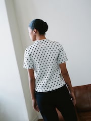 Weiß/Schwarz gepunktet - Zip Neck Knitted Polo Top - Bild 3 von 7