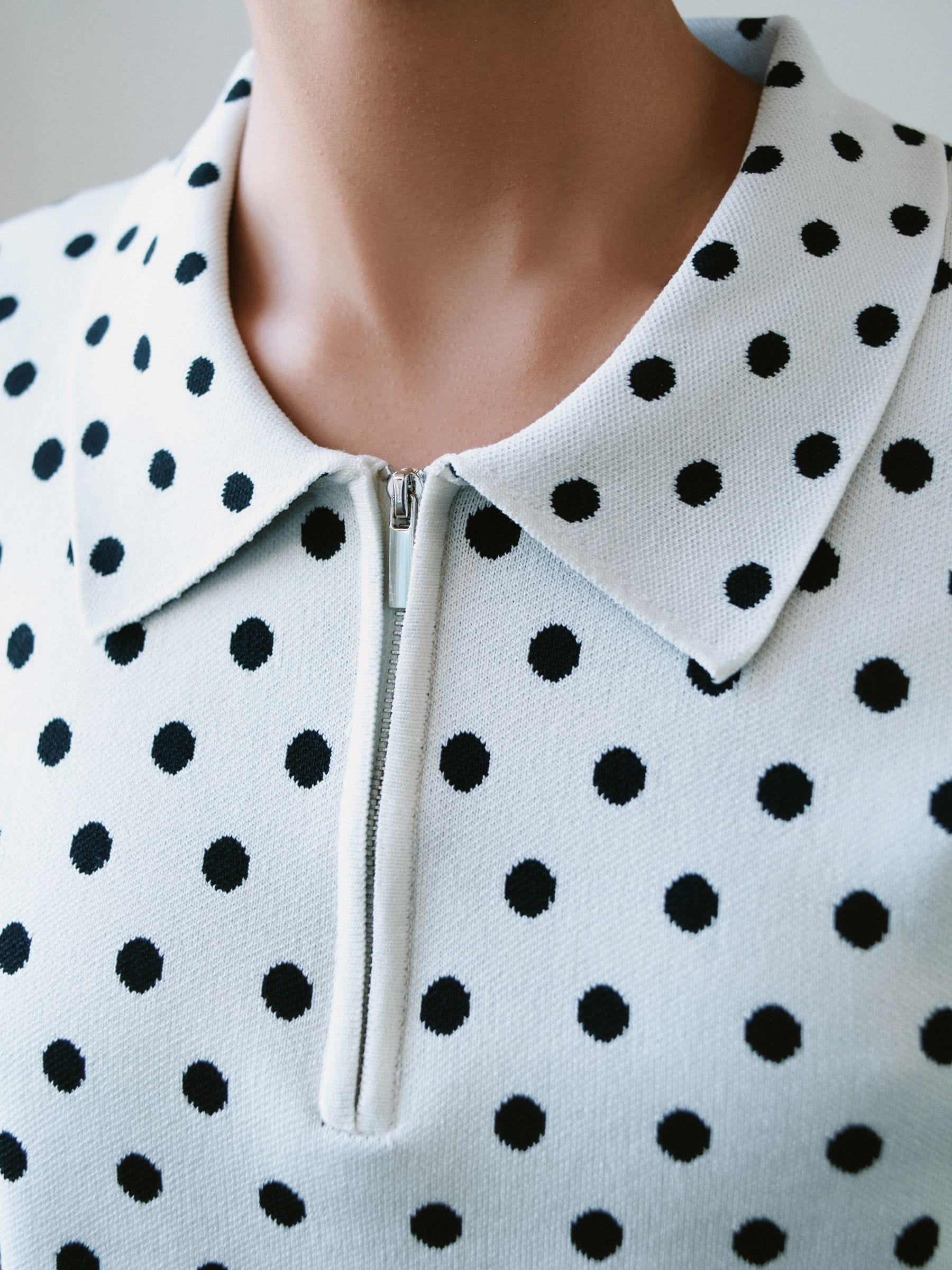 Buy White/Black Polka Dot Zip Neck Knitted Polo Top from the Next