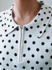 Weiß/Schwarz gepunktet - Zip Neck Knitted Polo Top - Bild 4 von 7