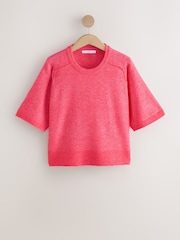 Bright Pink Knitted Short Sleeve Jumper With Wool - Image 4 of 6