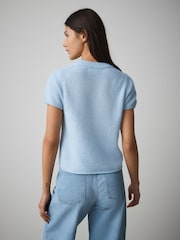 Light Blue Sheer Knitted Short Sleeve T-Shirt - Image 4 of 7