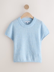 Light Blue Sheer Knitted Short Sleeve T-Shirt - Image 5 of 7