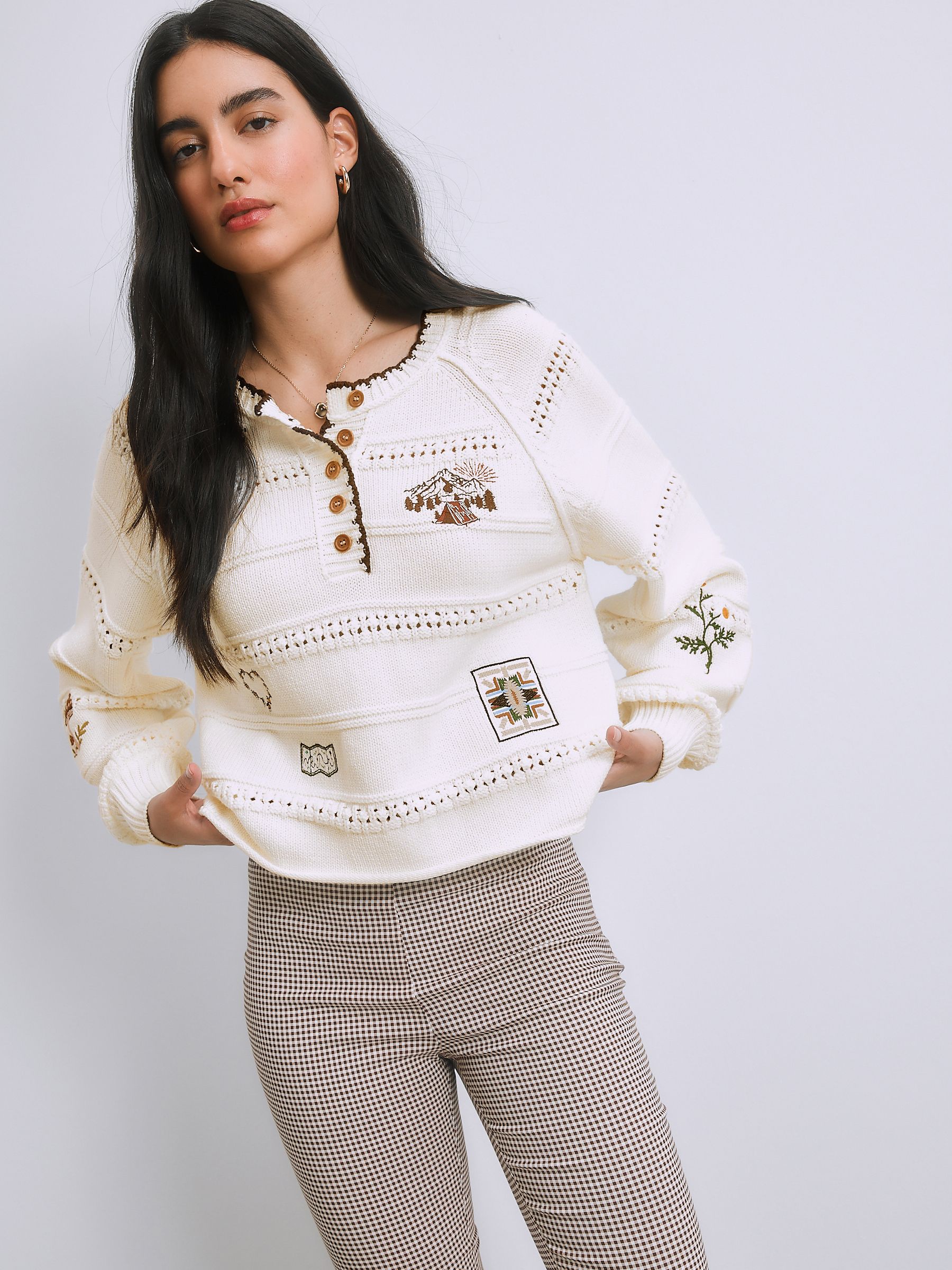 未使用Embroidery Collar Knitted Top - ecru Buy Ecru Cotton Rich Embroidered Detail Knitted Jumper from the