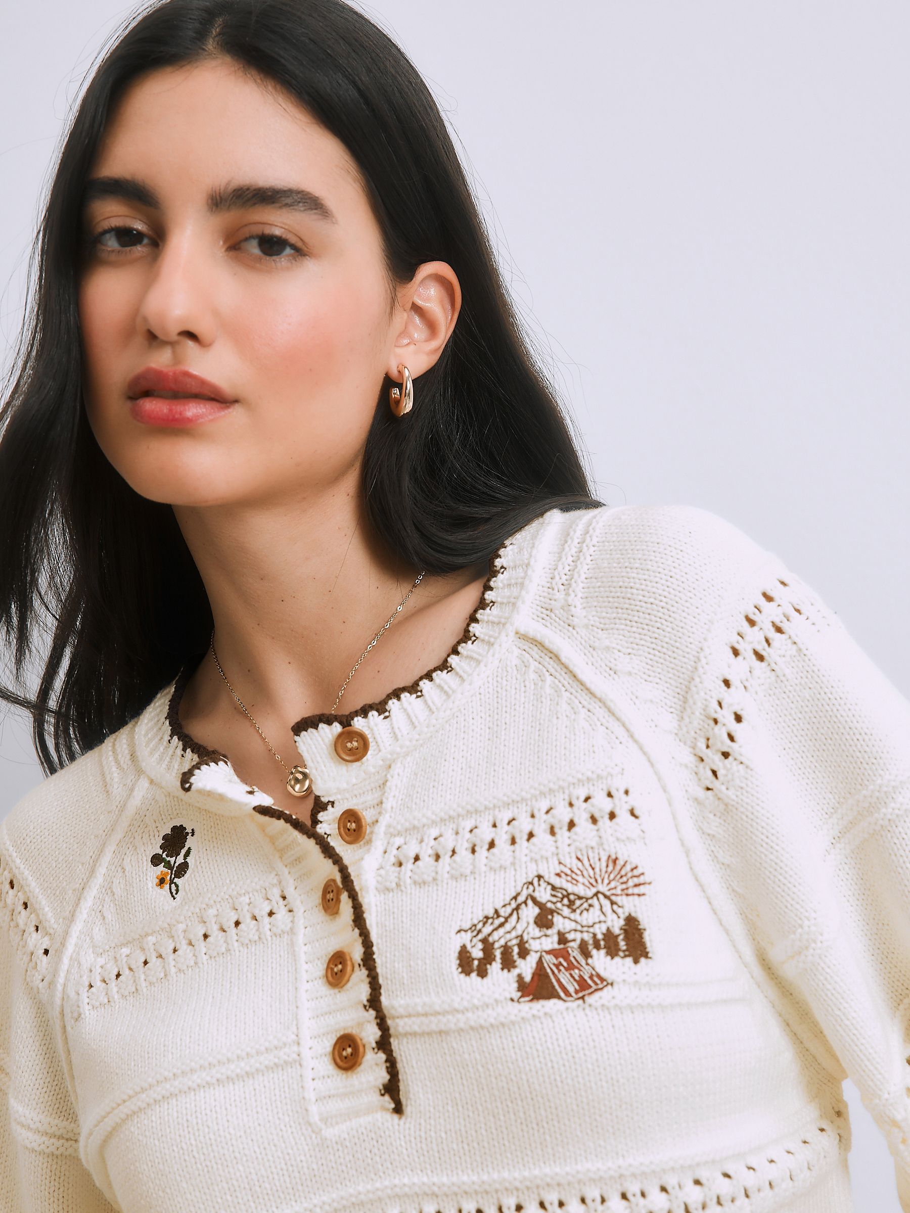 Buy Ecru Cotton Rich Embroidered Detail Knitted Jumper from the