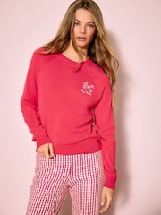 Bright Pink Heart Embroidery Soft Touch Crew Neck Cotton Rich Jumper - Image 1 of 7