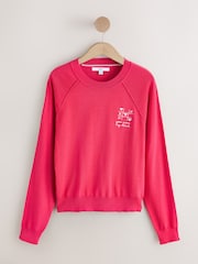 Bright Pink Heart Embroidery Soft Touch Crew Neck Cotton Rich Jumper - Image 5 of 7