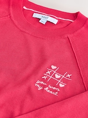 Bright Pink Heart Embroidery Soft Touch Crew Neck Cotton Rich Jumper - Image 6 of 7