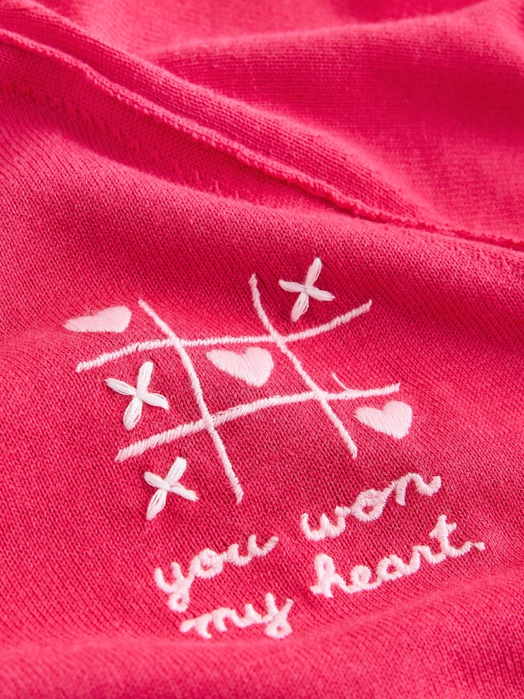Bright Pink Heart Embroidery Soft Touch Crew Neck Cotton Rich Jumper - Image 7 of 7