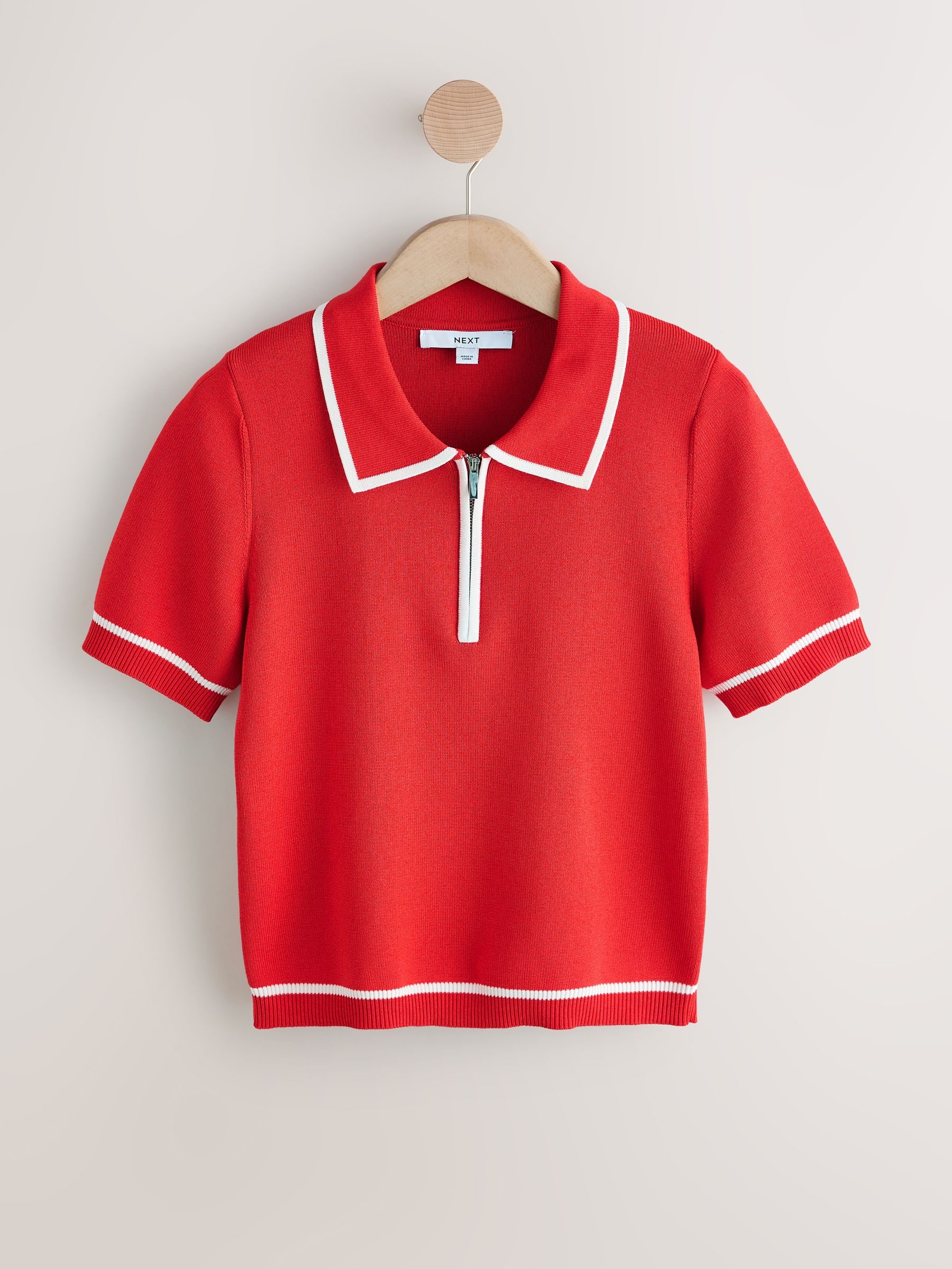 Buy Red Tipped Zip Neck Knitted Polo Top from the Next UK online shop