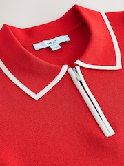 أحمر بحافة - Zip Neck Knitted Polo Top - Image 7 of 8