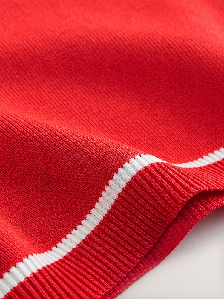 أحمر بحافة - Zip Neck Knitted Polo Top - Image 8 of 8