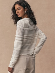 Ecru Shirred Frill Knitted Cardigan - Image 4 of 9