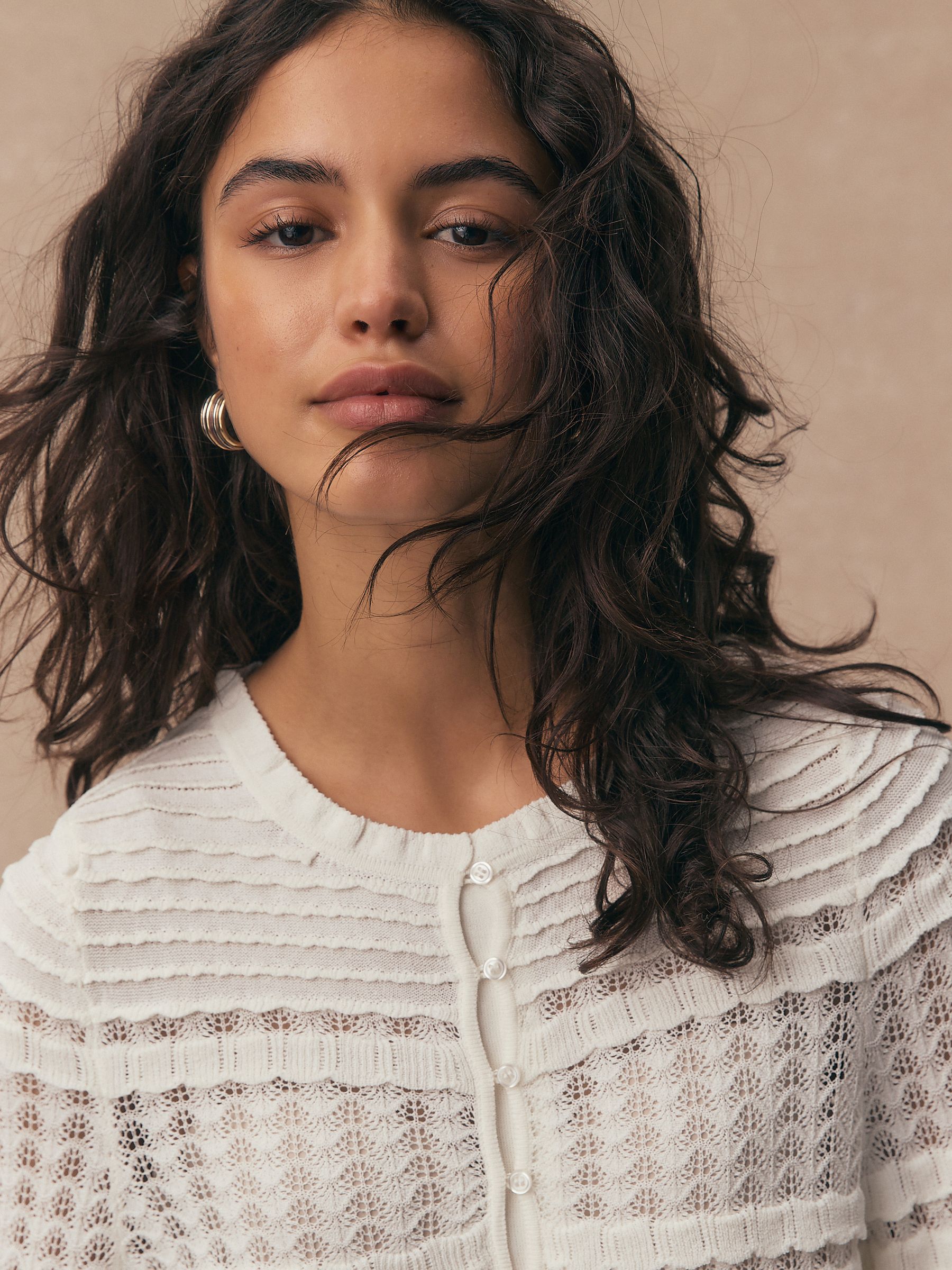 Cumpără Ecru - Shirred Frill Knitted Cardigan from Next Romania