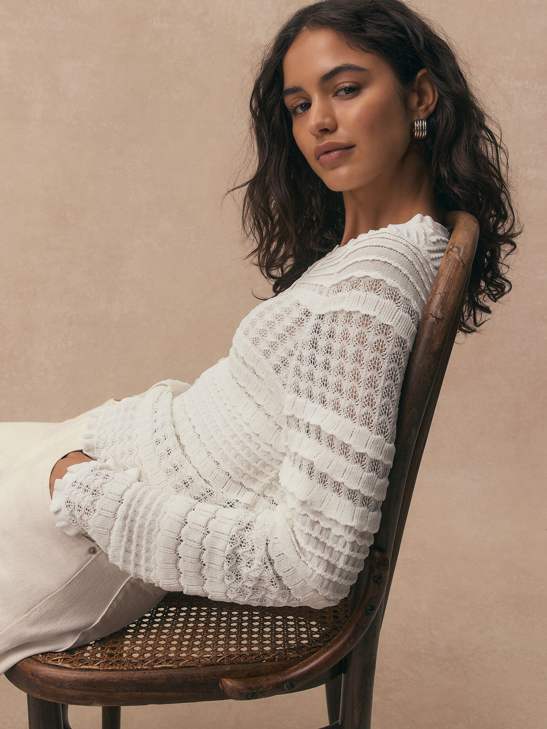 Cumpără Ecru - Shirred Frill Knitted Cardigan from Next Romania