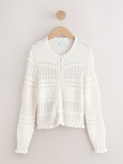Ecru Shirred Frill Knitted Cardigan - Image 7 of 9