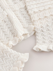 Ecru Shirred Frill Knitted Cardigan - Image 9 of 9
