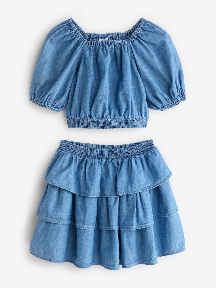 Blue Denim Top And Skirt Co-Ord Set - Image 1 of 1 Blue Denim Top And Skirt Co-Ord Set - Image 1 of 1