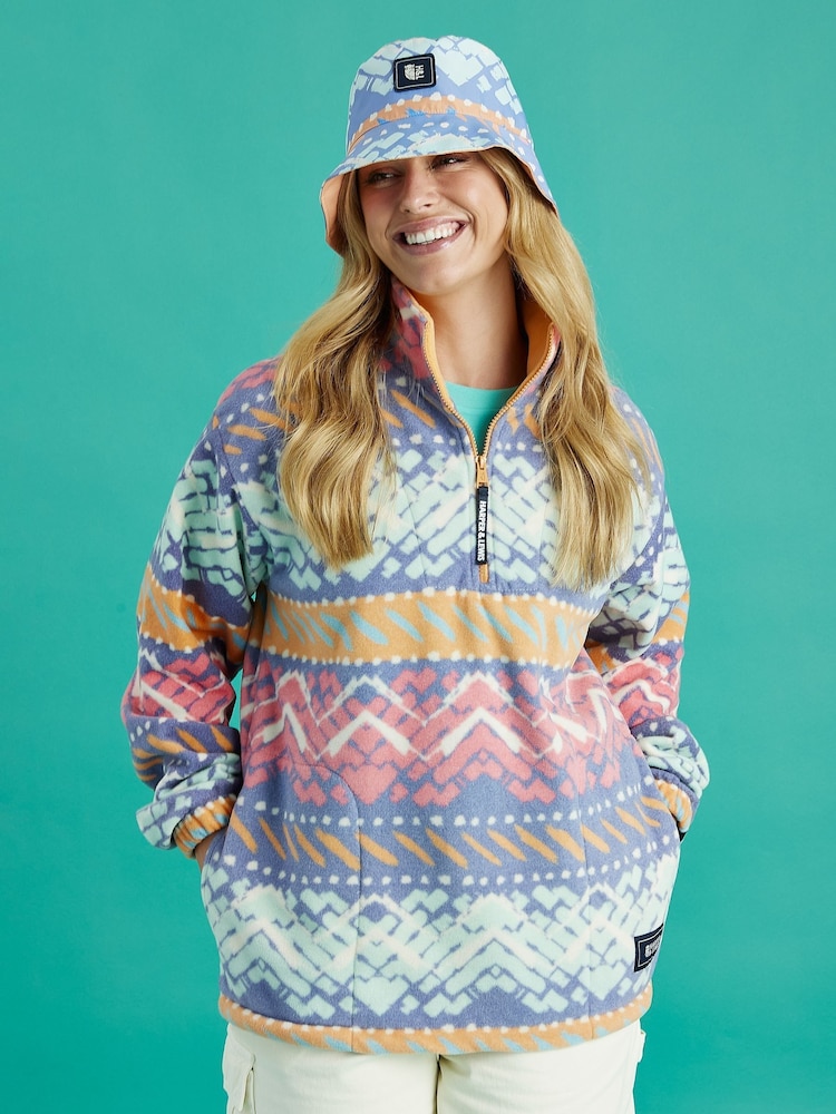 Harper & Lewis Pink Raver Retro Pattern 1/4 Zip Fleece - Image 1 of 9